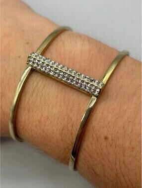 Henri Bendel Double Tier Gold Tone Crystal Cuff Bracelet 5.1/2”